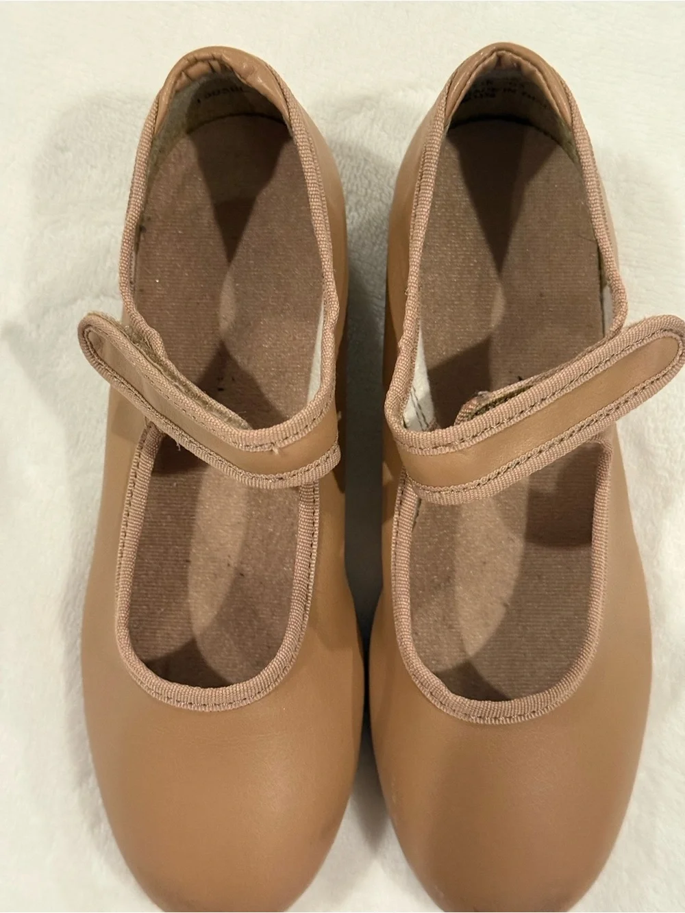 Girls Tan Mary Jane Tap Shoes with Hook-and-Loop Strap